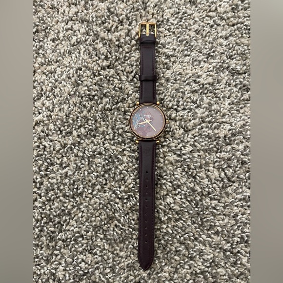 Women’s Fossil Carlie Floral Flowers Leather Band Watch Dark Purple - Picture 2 of 6